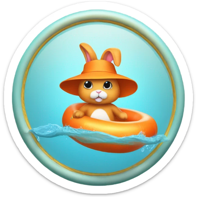A orange bunny in a swimming ring wearing animal slippers and a top hat  sticker