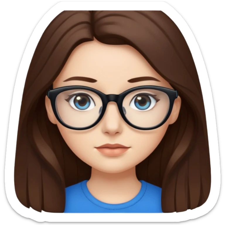 white fancy girl with long and brown hair black glasses sticker