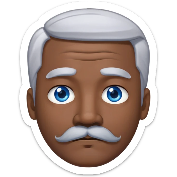 "- Nam
- 40 tuổi
- Da đen
- Tóc bạc
- Mắt xanh nước biển, có ria
- Mặt buồn
" sticker