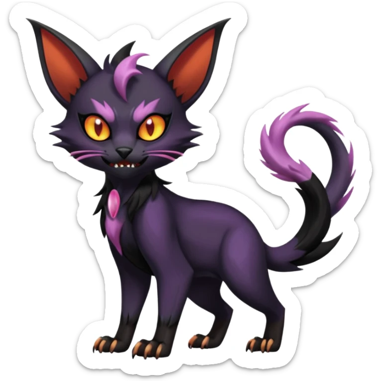 Black edgy Noivern-Noibat-Purloin-Torracat-Lykoi-Caracal-cat-Fakemon-fusion-hybrid-creature sticker