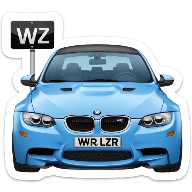 Make me an emoji with a blue bmw M3 and some kind of sign that says ‘W LZR’ sticker
