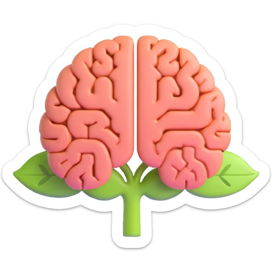 emoji of a brain with half made of leaves and half made of circuits representing nature and AI sticker