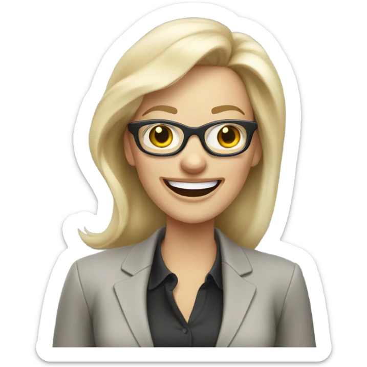 Pale blonde businesswoman wearing glasses on a phone call laughing  sticker
