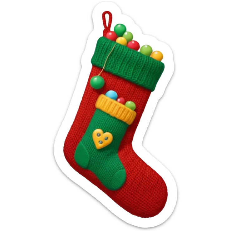 A cozy old-timey Christmas stocking full of vintage toys and candy sticker