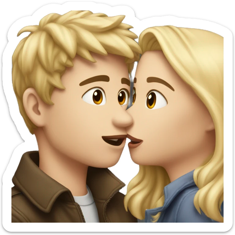 brunette boy and a blonde girl kissing, they are partners sticker