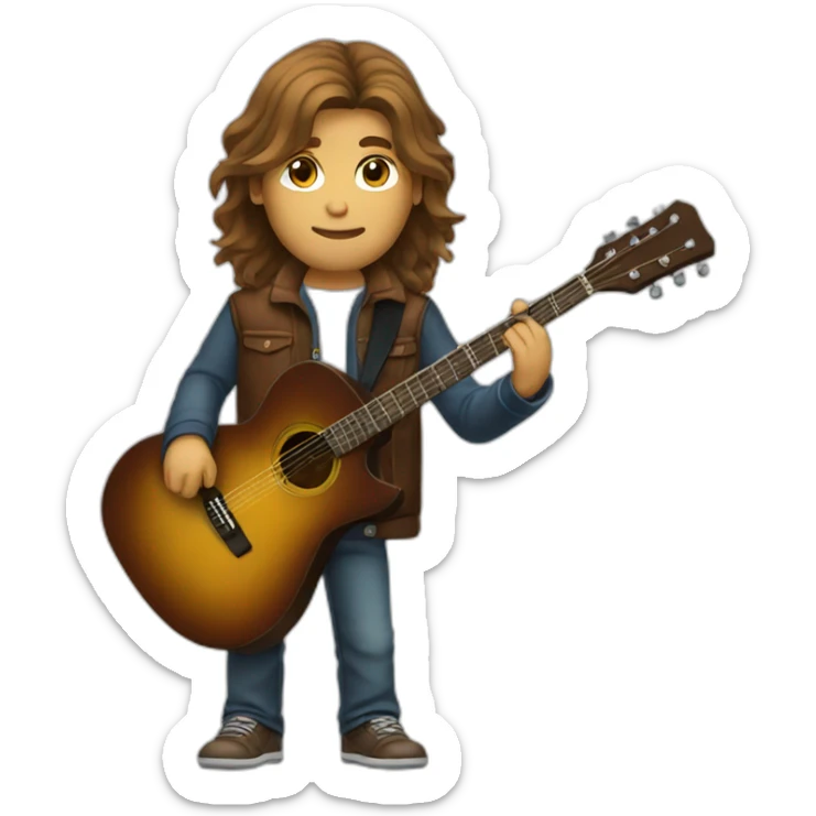 Male Long Brown Hair with guitar portrait emoji sticker
