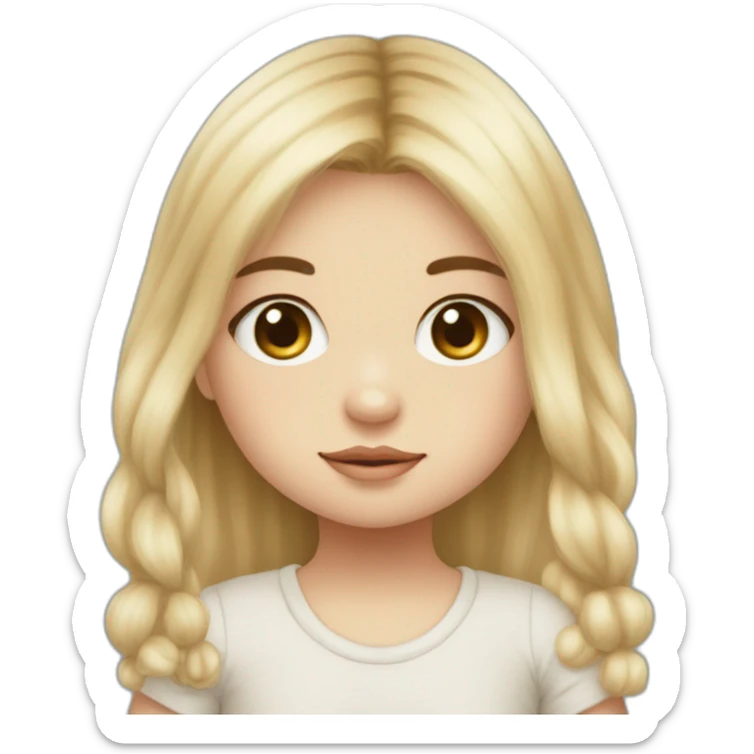 bébé fille blonde décoiffée aux yeux bleus avec une peluche Totoro  sticker