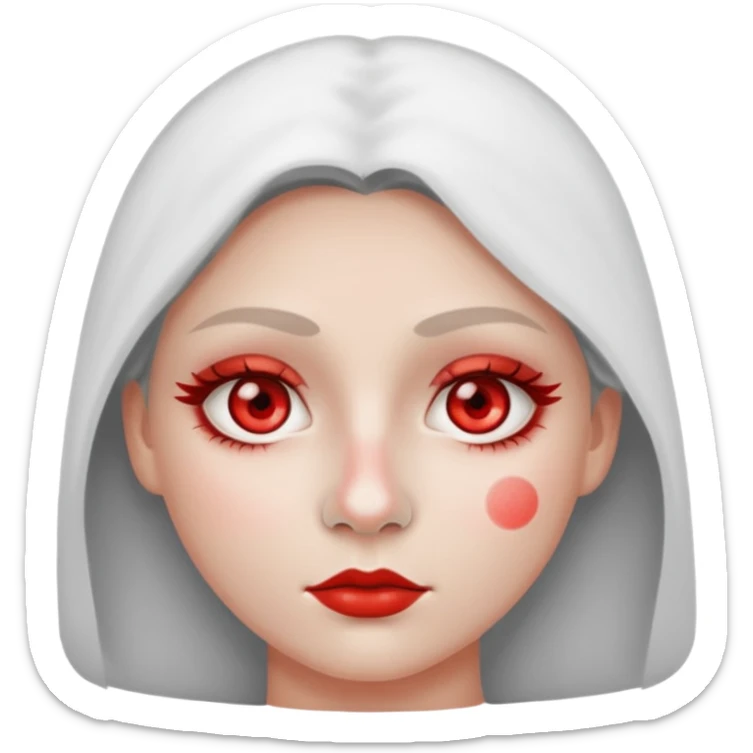 woman with white powder under her nose, wide red eyes, round face, iOS emoji style, no background sticker