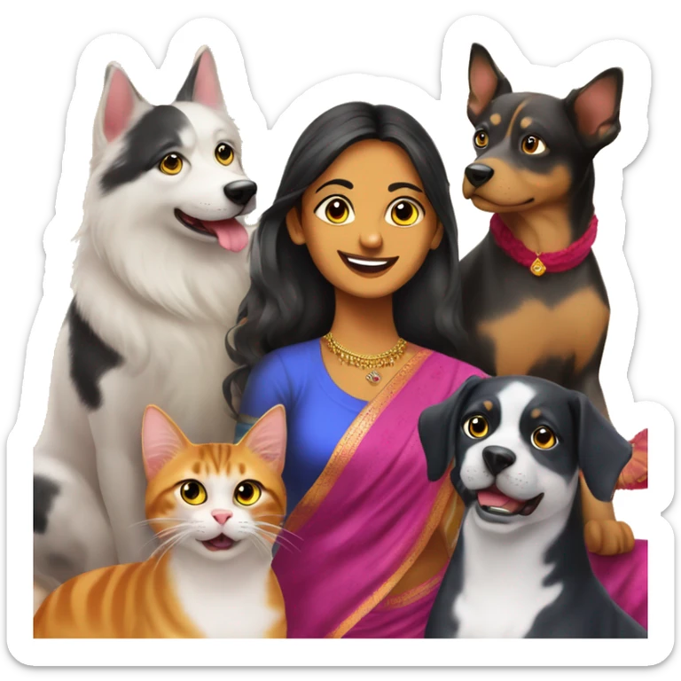 Create a Diwali greetings with the name from Abhirami and family with dogs and cats  sticker
