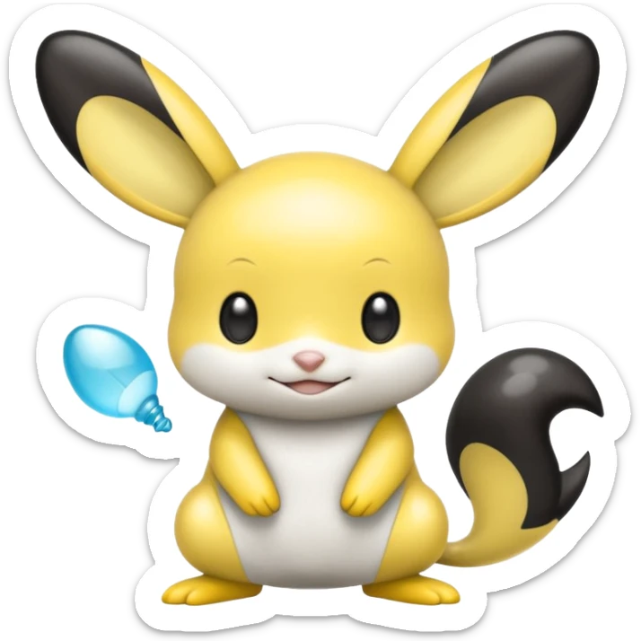 Shiny glossy glassy oily black and white and yellow and cyan Emolga (full body) sticker