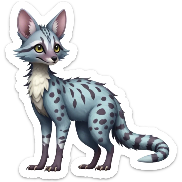 Feral Rare Fantasy dark pastel Vernid-Sergal-Genet-Trico-species by LiLaiRa, random markings, tufted tail, tufted ears, full body sticker