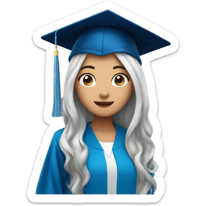 asian girl wearing blue graduation cap with long curly black hair sticker