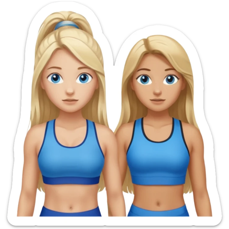two girls in gym wear one with blue eyes and long brown hair one with blonde long hair blue eyes tanned sticker
