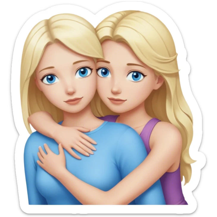 Cinematic realistic blonde with blue eyes hugs another blonde girl from behind sticker