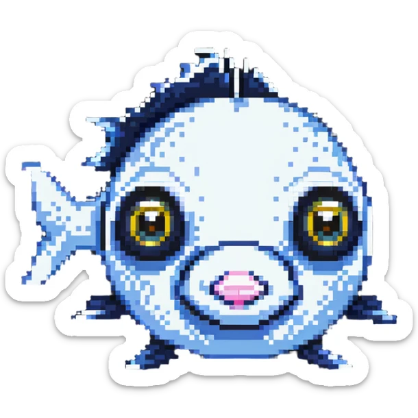 cute cartoon fish head logo with big eyes sticker