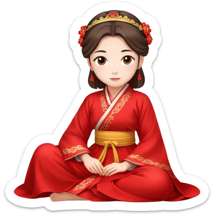 Beautiful girl wearing red Hanfu wedding dress sitting sticker