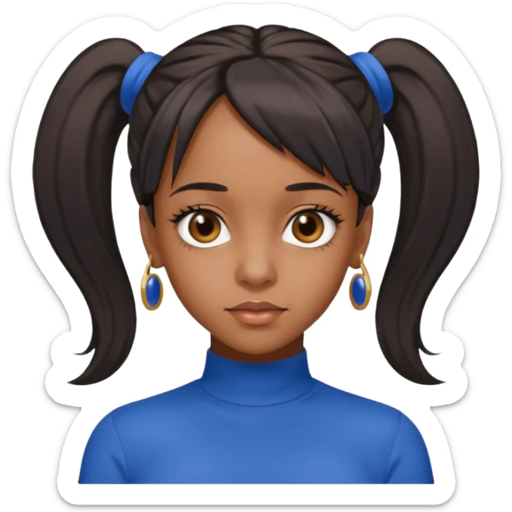 Lisa Left Eye Lopes with dark brown long ponytail hair, brown eyes, blue outfit sticker