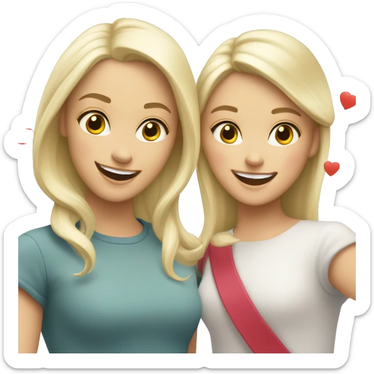 White blonde female and white brunette female happy smiling hearts everywhere  sticker