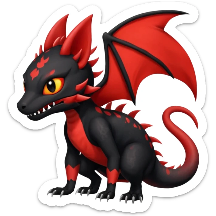 Cherry-Red and Jet-Black Fierce Fiery Mohawked Gothic Salandit-Litten-Torracat-hybrid-creature (full body) sticker
