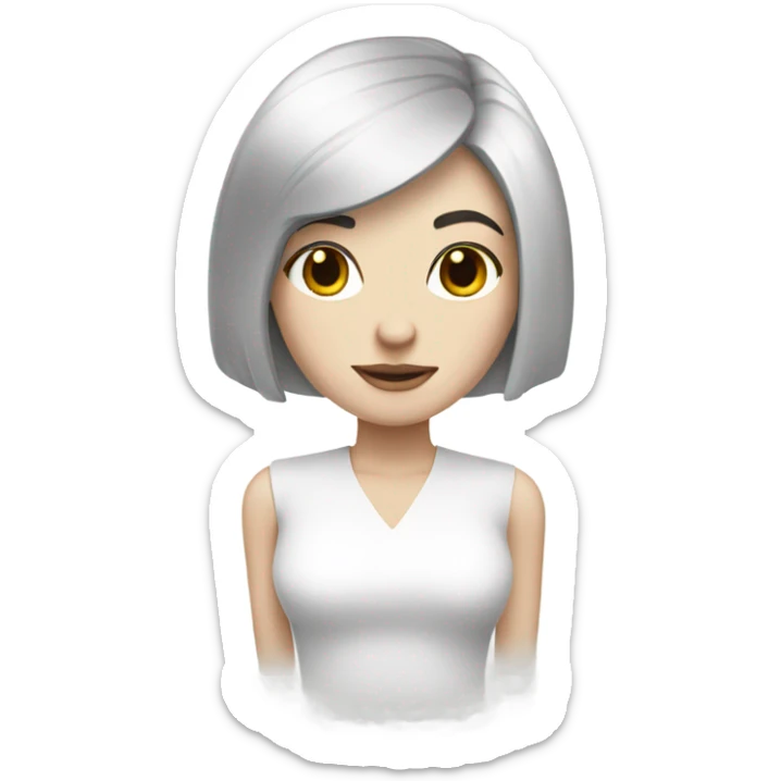 pale skin woman with black hair bob haircut white shirt sticker