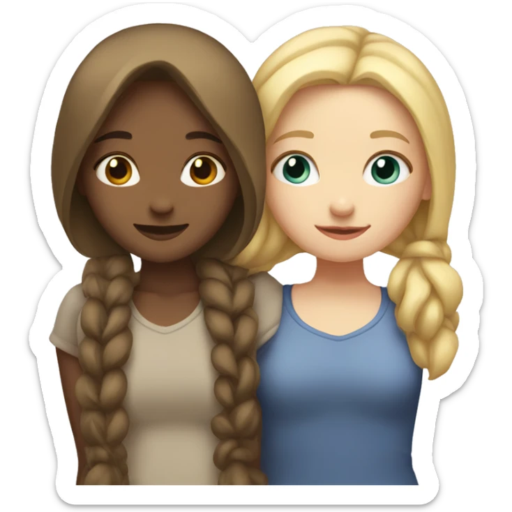 two girls hugging with white skin one of them has blond hair and the other has brown hair sticker