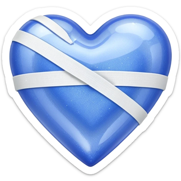 Periwinkle sparkly heart, glassy finish, with one white bandage wrapped around it, high resolution sticker