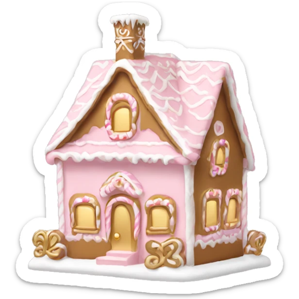 light pink and gold and white gingerbread house sticker