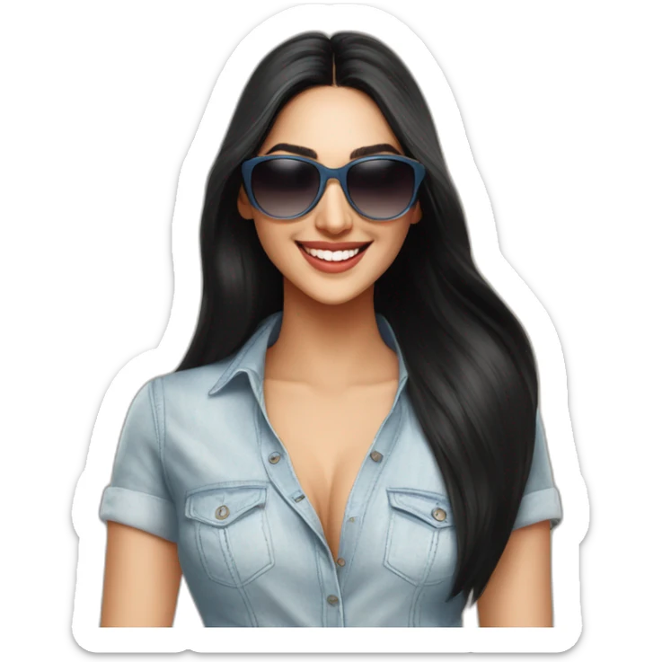 Kiara Advani front looking smiling long black straight hair indian girl wearing round sunglasses sticker