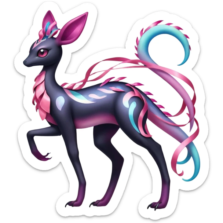 Black Dark Shiny Gothic Exotic Amaura-Salazzle-Aurorus-Sylveon-Fakémon-hybrid-creature (full body)  sticker