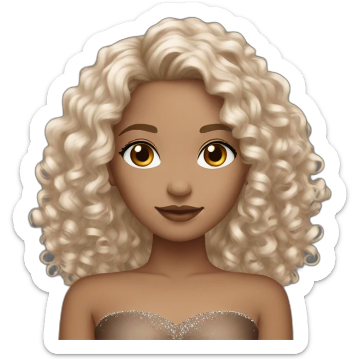 Mixed girl /curly long hair, brown cinnamon color/ with dark brown eyes / with a diamond dress sticker