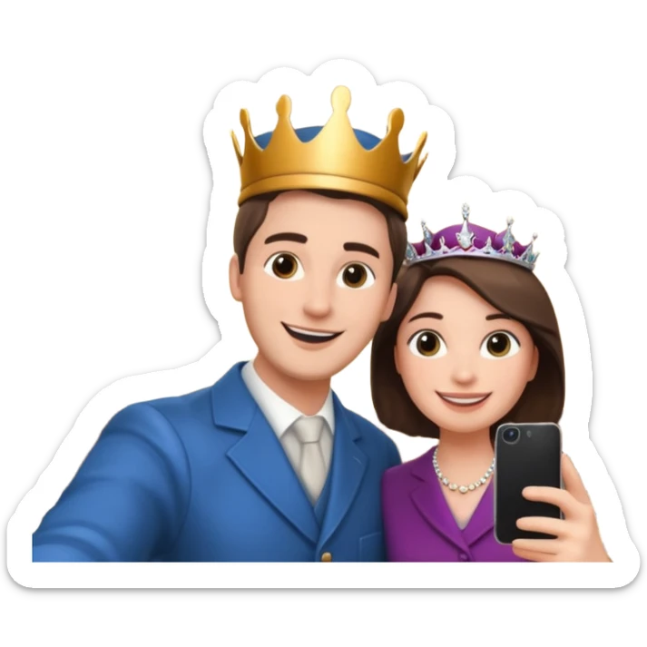 a man who's taking a selfie in a room with the statue of the queen elizabeth the II sticker