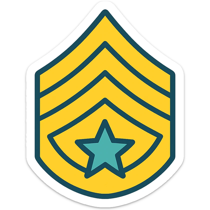 army rank icon, color outline, crisp details, contemporary military insignia sticker