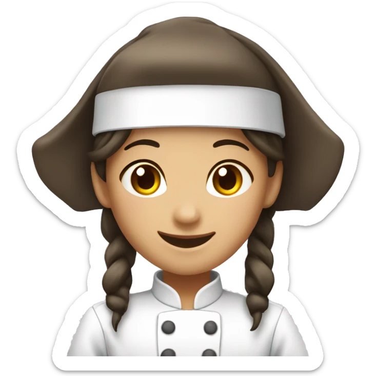 happy asian girl chef hat long hair brown skin dark hair sticker