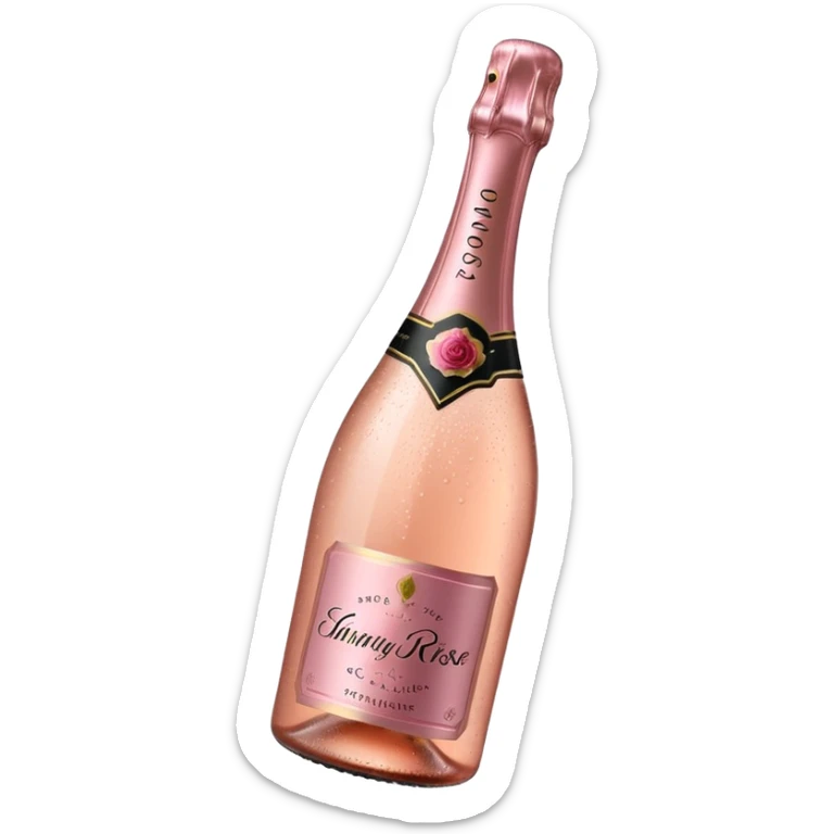 bottle of sparkling rose champagne tilted up and to the right, no glass sticker