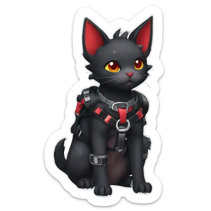 cool edgy cute kawaii black punk red fantasy nargacuga-bat-cat-Fakemon collar harness full body sticker