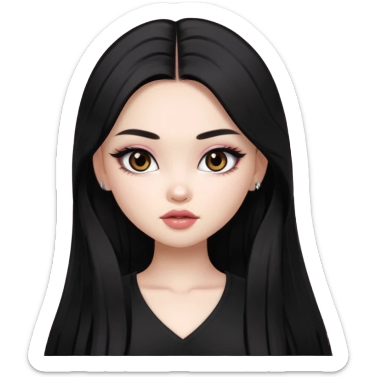 pale skin, girly bratz ASIAN vietnam baddie, beautiful dark brown eyes, pretty makeup, long dark black straight hair sticker