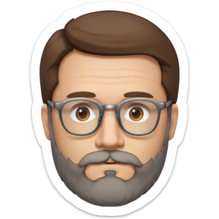 50 year old man with pale skin, medium brown hair (some gray at the temples) glasses and a beard shadow sticker