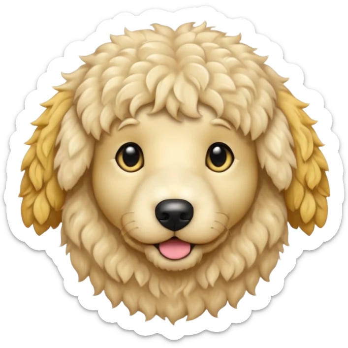 Can you make me an emoji of a white mini golden-doodle no brown in his fur that looks more like a poodle with black eyes? sticker