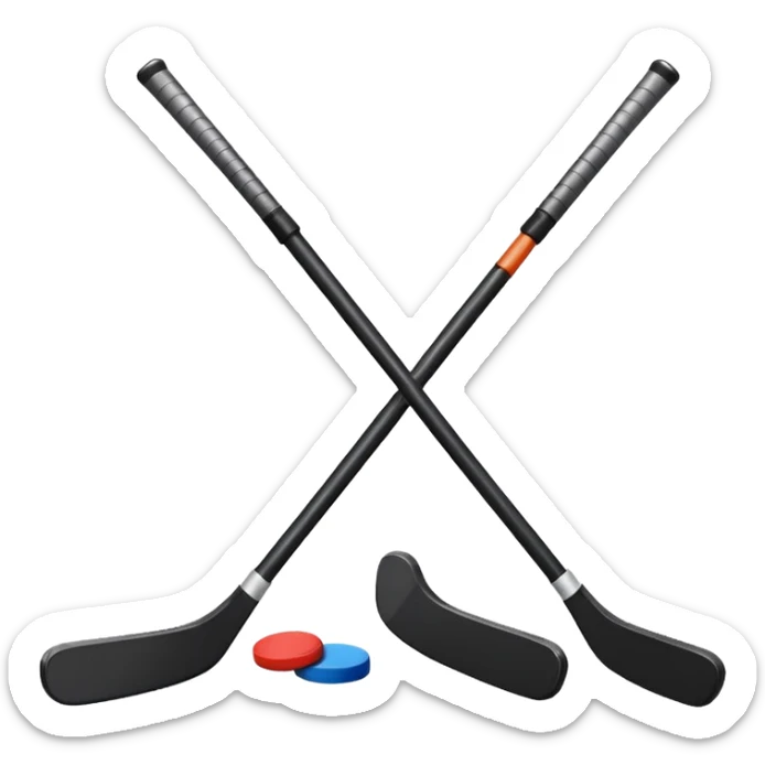 two hockey sticks crossing and a puck like the original apple hockey stick emoji sticker