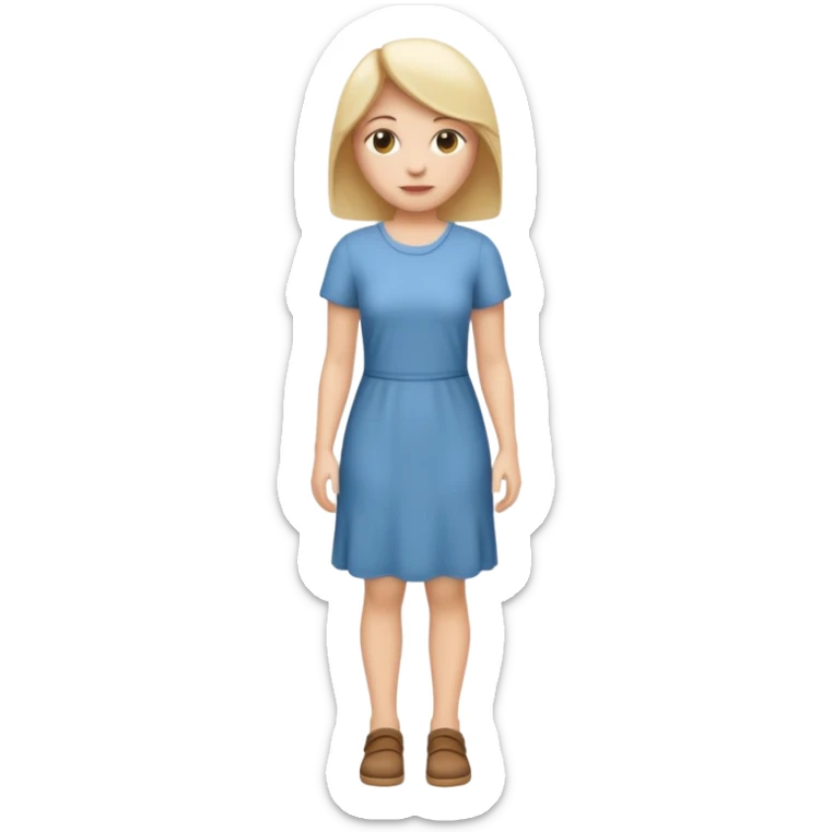 Create me an emoji of a full body white female in a casual dress, looking slightly to her right. sticker