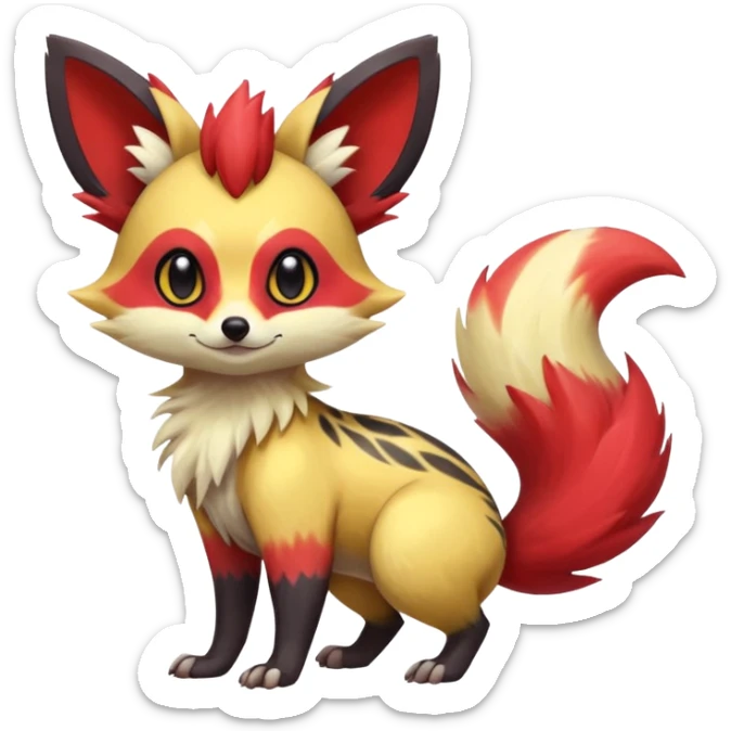 Rare realistic cool cute epic aesthetic colorful Fennekin-Zorua-Civet-Genet-species-Fakemon-hybrid-creature, with markings, full body sticker