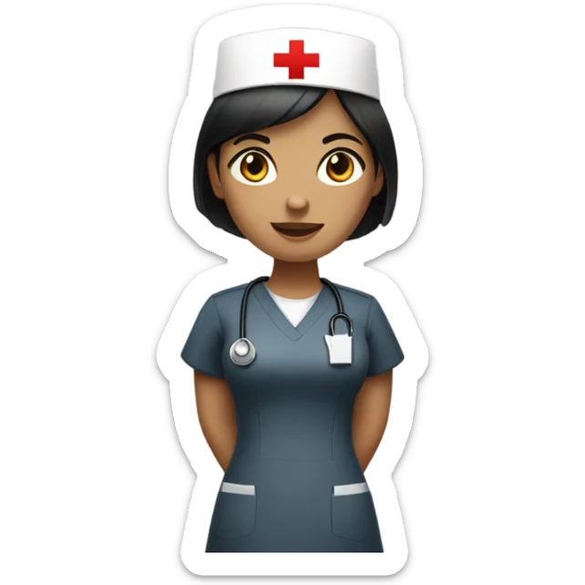 super short black straight hair female nurse with red cross sign hat wearing dress sticker