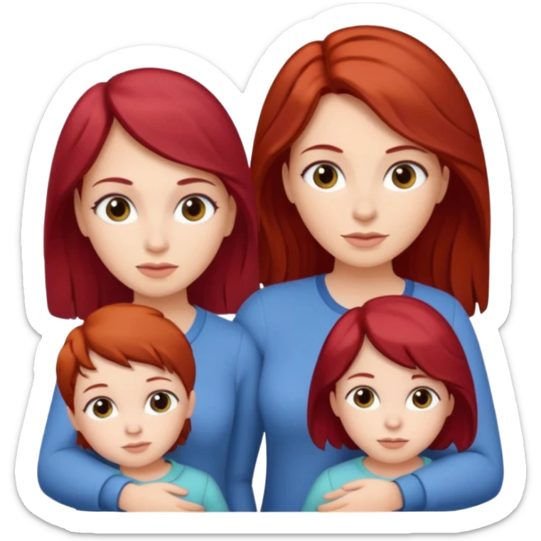 Mom and two girl twins, brunette mom, one red head and one dark brunette sticker