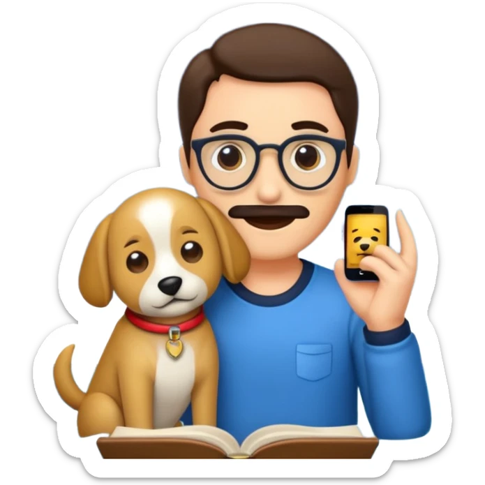 crea un emoji de buenas noches con texto : Javier un profesor y Tobi q sea un perro sticker