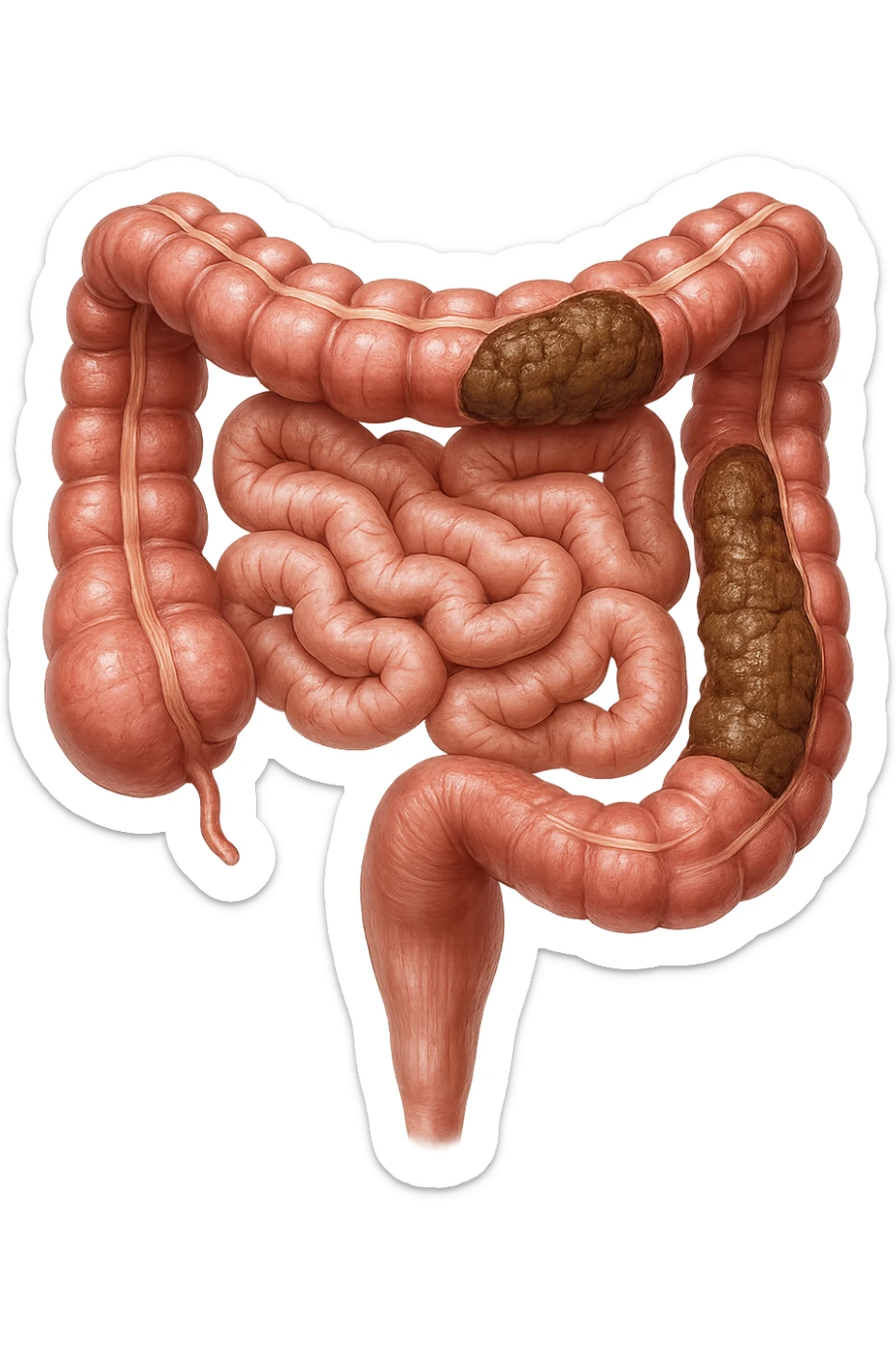 intestino umano anatomico realistico con feci bloccate nel colon, iperrealistico 4k sticker
