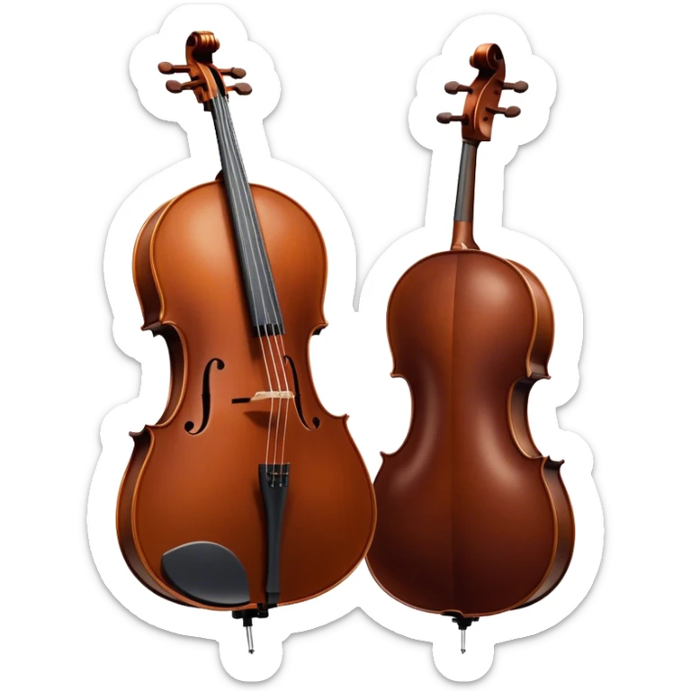 Cinematic Realistic Cello, deep brown polished wood, elegant f-holes creating contrast, warm golden light reflecting off its curves, glowing with depth and a rich musical resonance. sticker