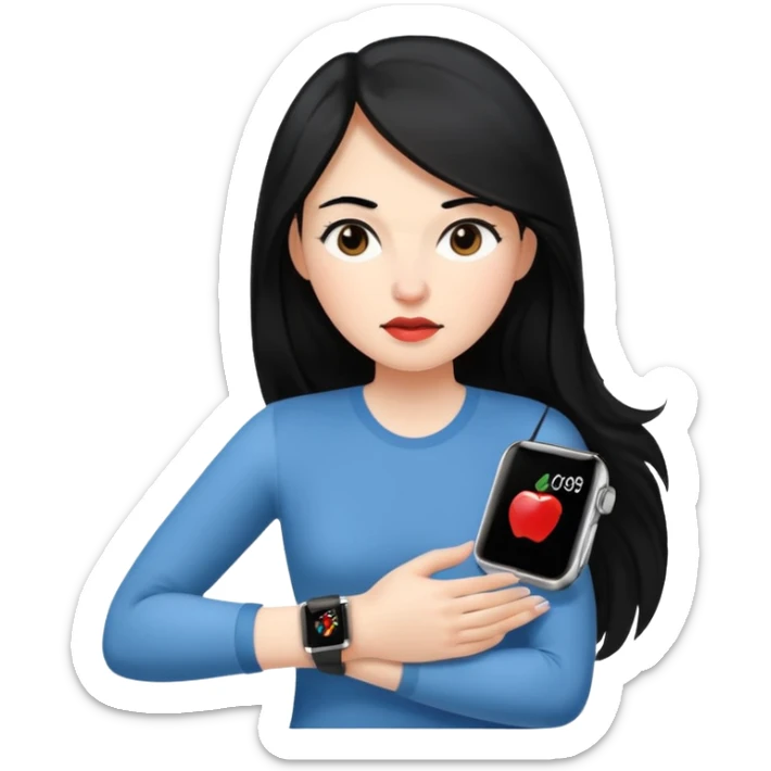 mujer cabello negro largo piel blanca con apple watch en su muñeca midiendo hipertension sticker