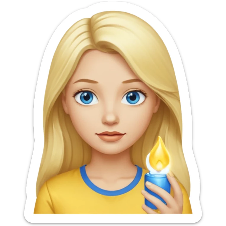 blonde woman long hair blue eyes yellow shirt shiny lips sticker