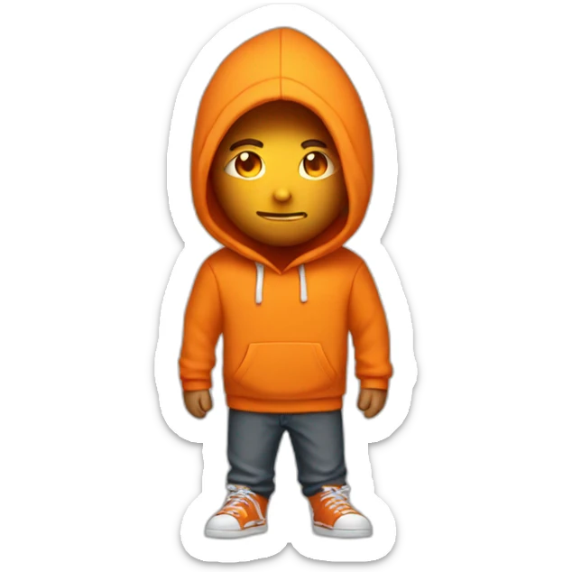 Guy with orange hoodie that cover his whole body with white flaming eyes sticker