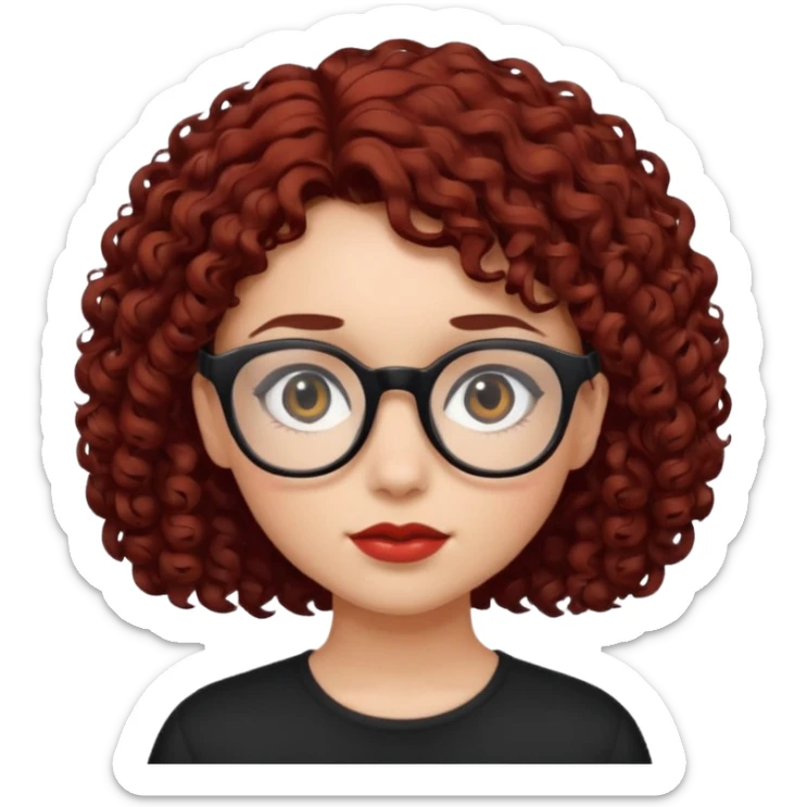 niña con pelo corto con rulos  color negro rojiso con lentes negros sticker